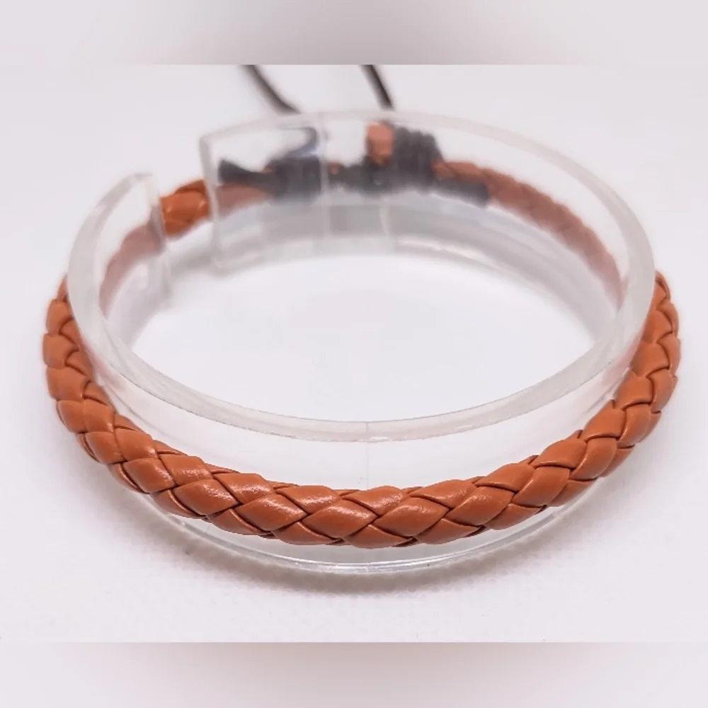 Men's Bracelet Leather Braided Brown New f90‎